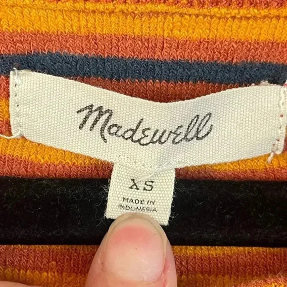 Madewell XS Audio Knot-Front Tank Top Striped Rust Navy Blue Yellow Gold L8971 - Picture 3 of 9